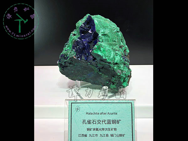 孔雀石交代藍(lán)銅礦，12x11x9cm，江西城門山銅礦